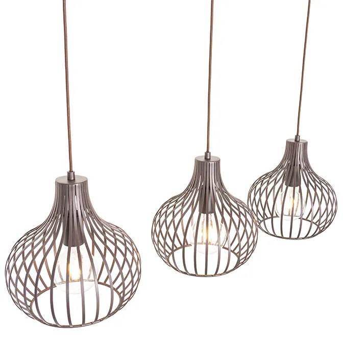 Candeeiro de suspensão moderno castanho oblongo 3 luzes - Saffira