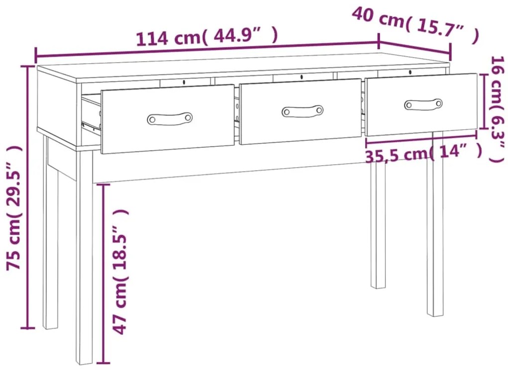Mesa consola 114x40x75 cm pinho maciço branco