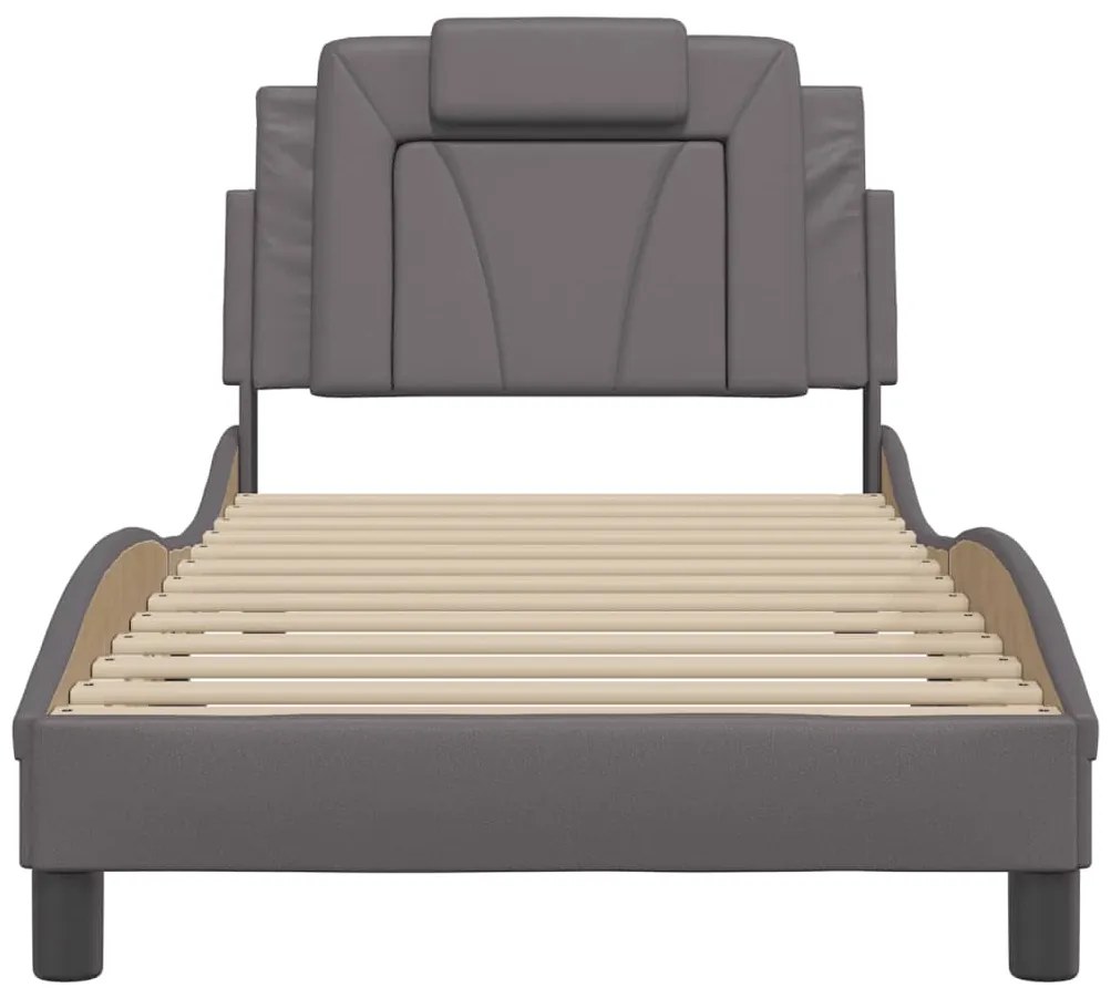 Estrutura cama c/ cabeceira couro artificial 90x190 cm cinzento