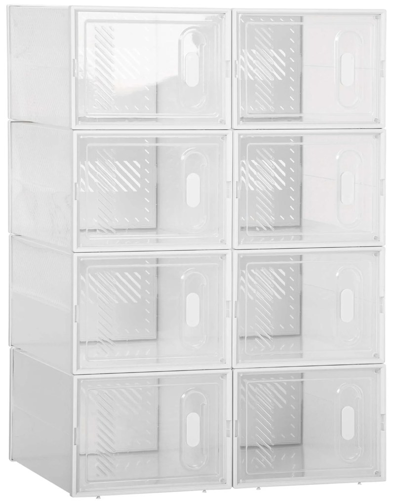 HOMCOM Sapateira Modular Plástico 8 Cubos Portas Magnéticas Organizador Sapatos 25x35x19cm Transparente