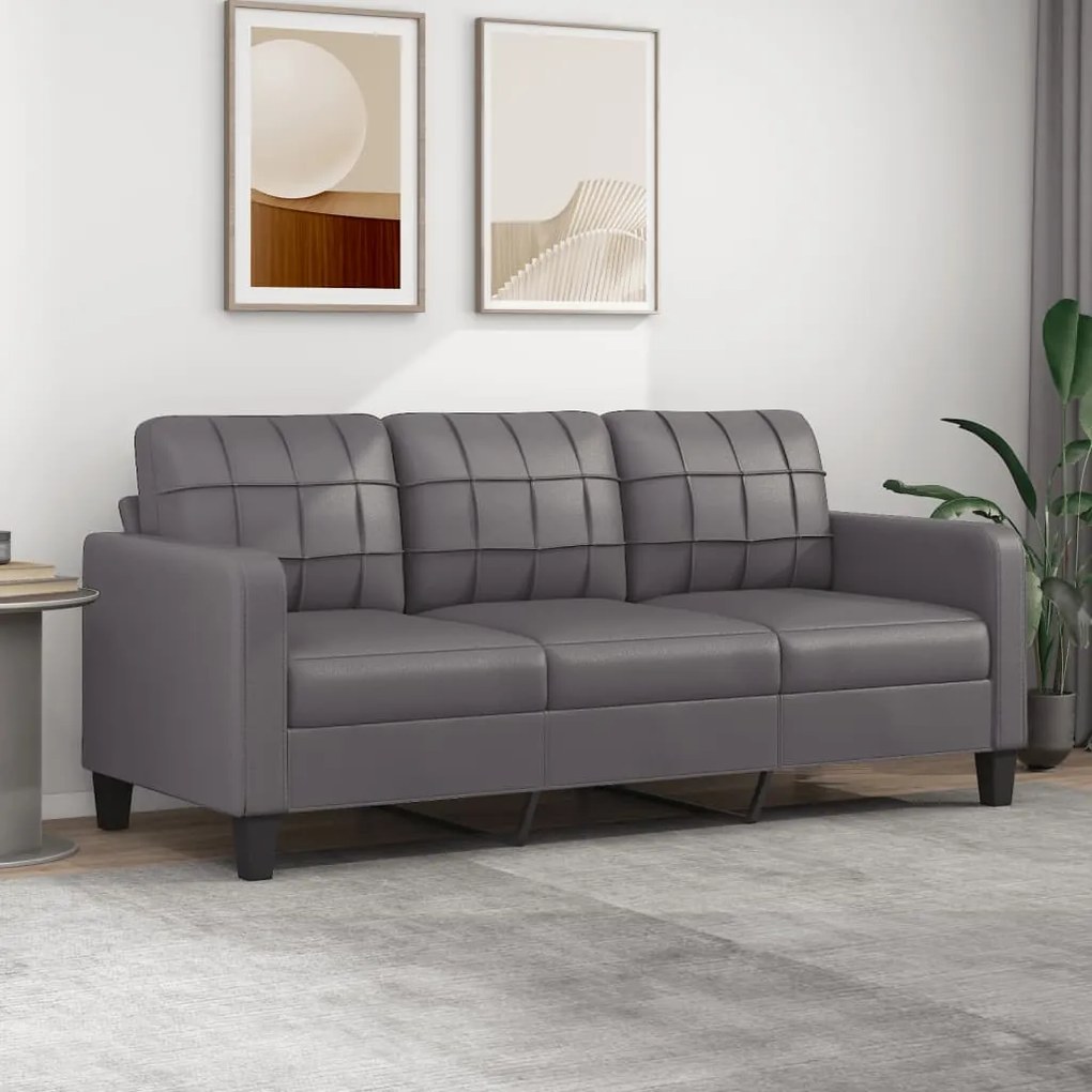 359124 vidaXL Sofá de 3 lugares 180 cm couro artificial cinza