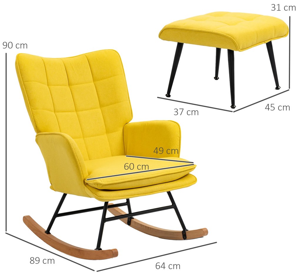 Poltrona Baloiço com Apoio para os Pés Poltrona Relax com Almofada Acolchoada e Anti-Tombo 64x89x90 cm Amarelo