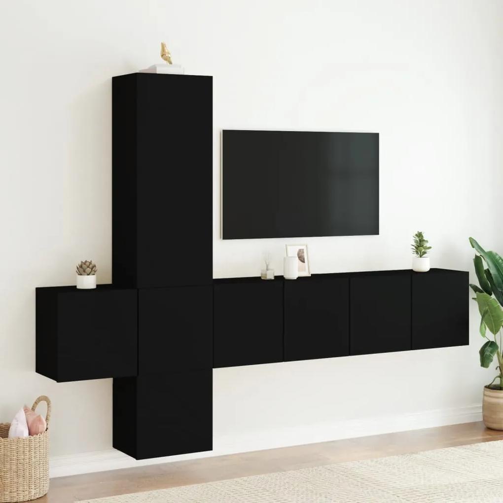5 pcs móveis de parede p/ TV derivados de madeira preto