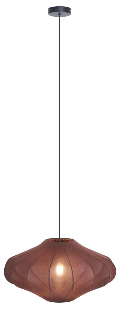Candeeiro suspenso Japandi castanho com abajur de tecido 50cm - Plu