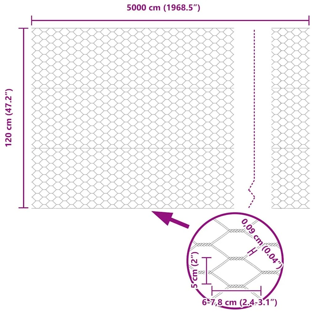 Cerca Hexagonal vidaXL Cinza 1,2x50 m Aço
