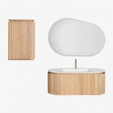 Conjunto De Móvel De Casa De Banho Suspenso Em Madeira Com Lavatório Integrado Carsone Madeira Natural & Madeira Natural & Oval Led E Anti-embaciament