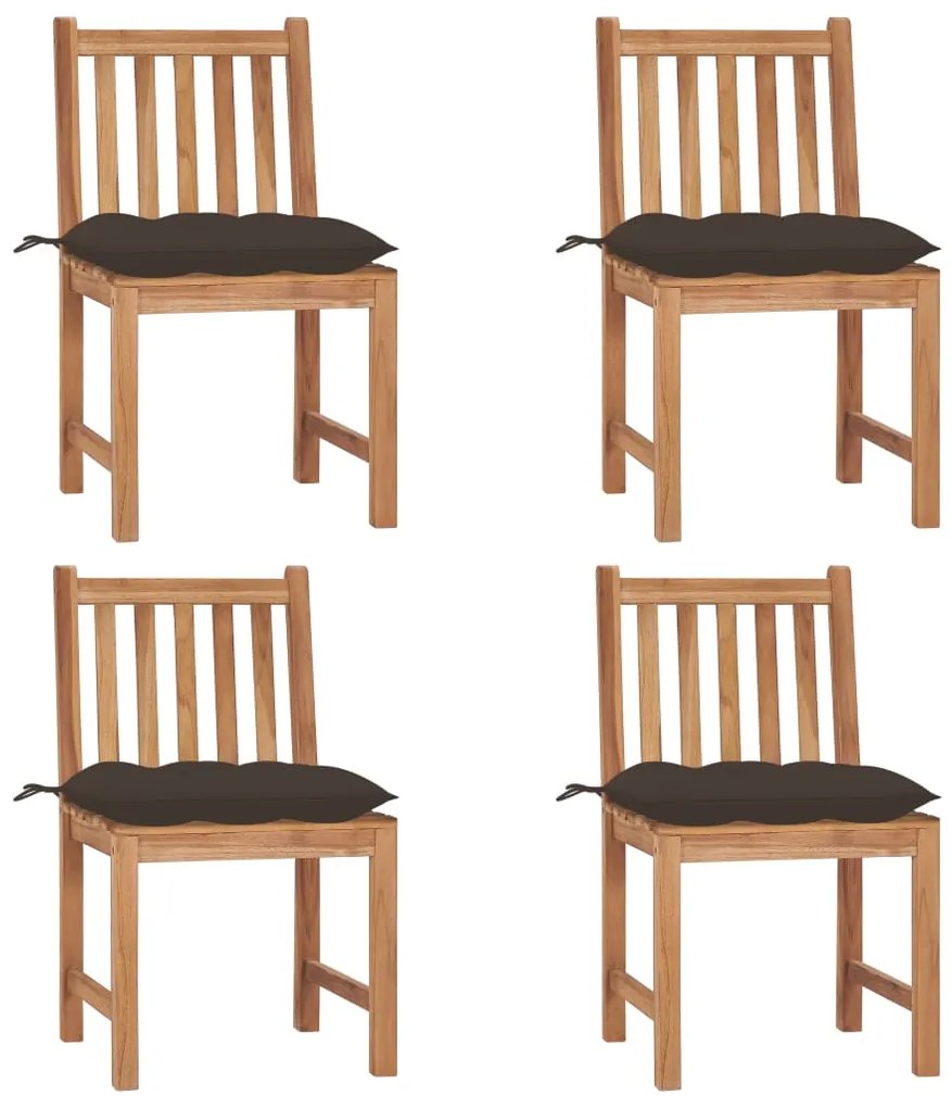 vidaXL Cadeiras de jardim c/ almofadões 4 pcs madeira de teca maciça