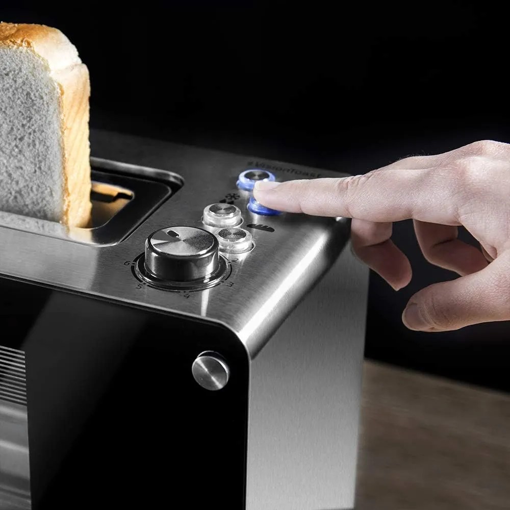 Torradeira de 1260 W VisionToast, Capacidade para 2 fatias, Janelas de vidro, Ranhura XL, 7 Níveis de torragem, 3 Funções, 7 Posições, Acabamento en A