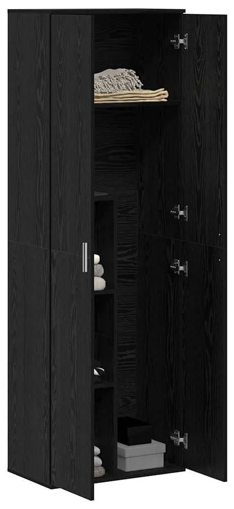 Armário Alto Carvalho Preto 60x35x180 cm Madeira de Engenharia