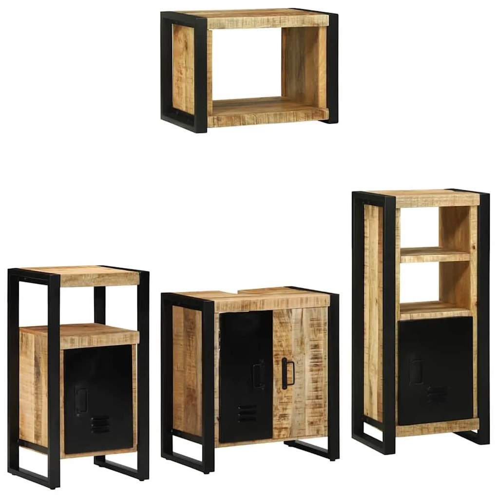 Conjunto de Móveis para Banheiro 4 pcs Madeira de manga maciça
