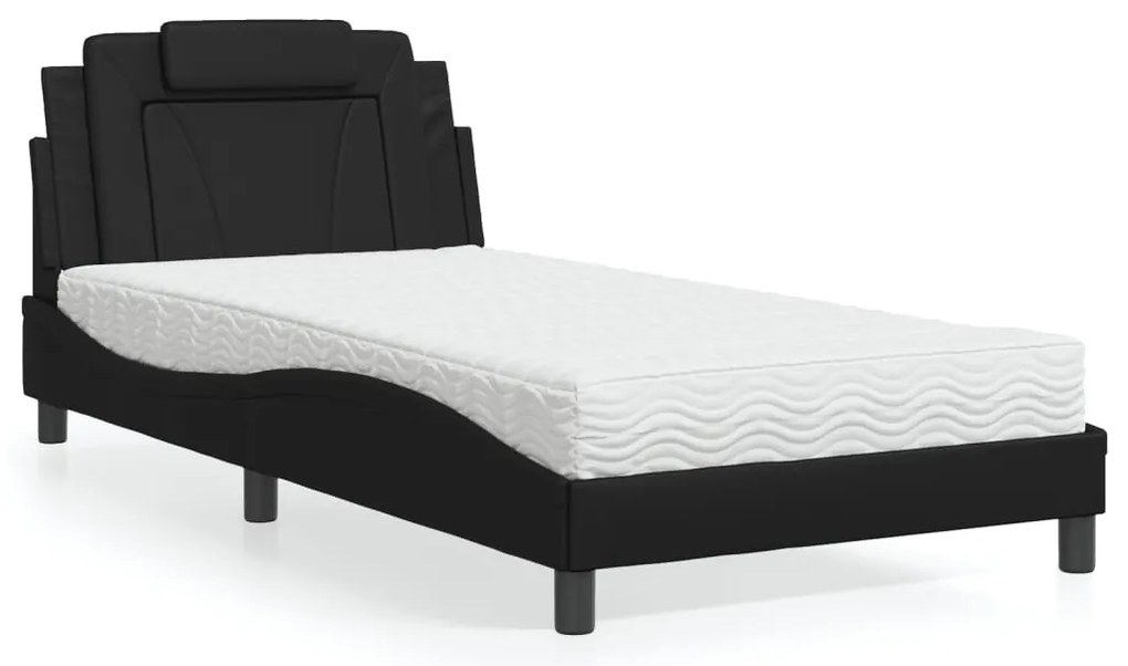 Cama com colchão 100x200 cm couro artificial preto