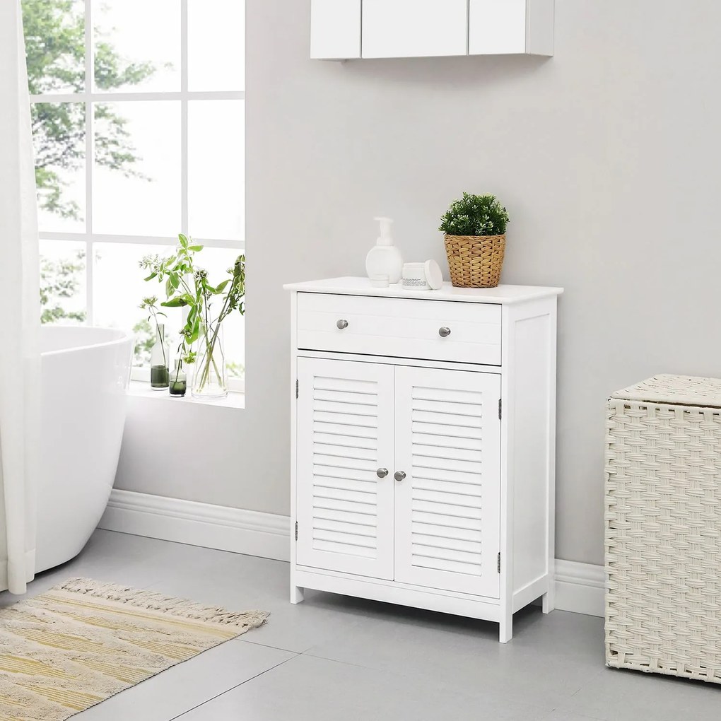 Armário de casa de banho com portas de persiana 60 x 30 x 80 cm Branco mate