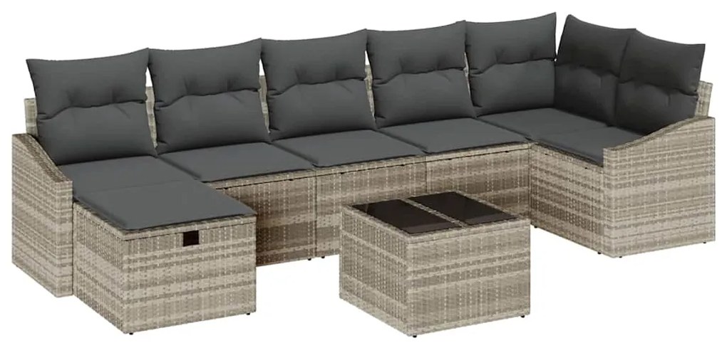 Conjunto de Sofá de Jardim de 8 Peças com Almofadas Cinza Claro Polira