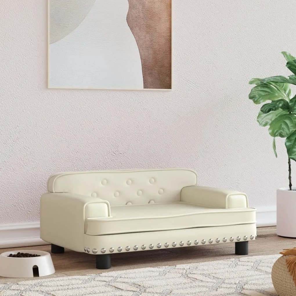 vidaXL Cama para cães 70x45x30 cm couro artificial cor creme