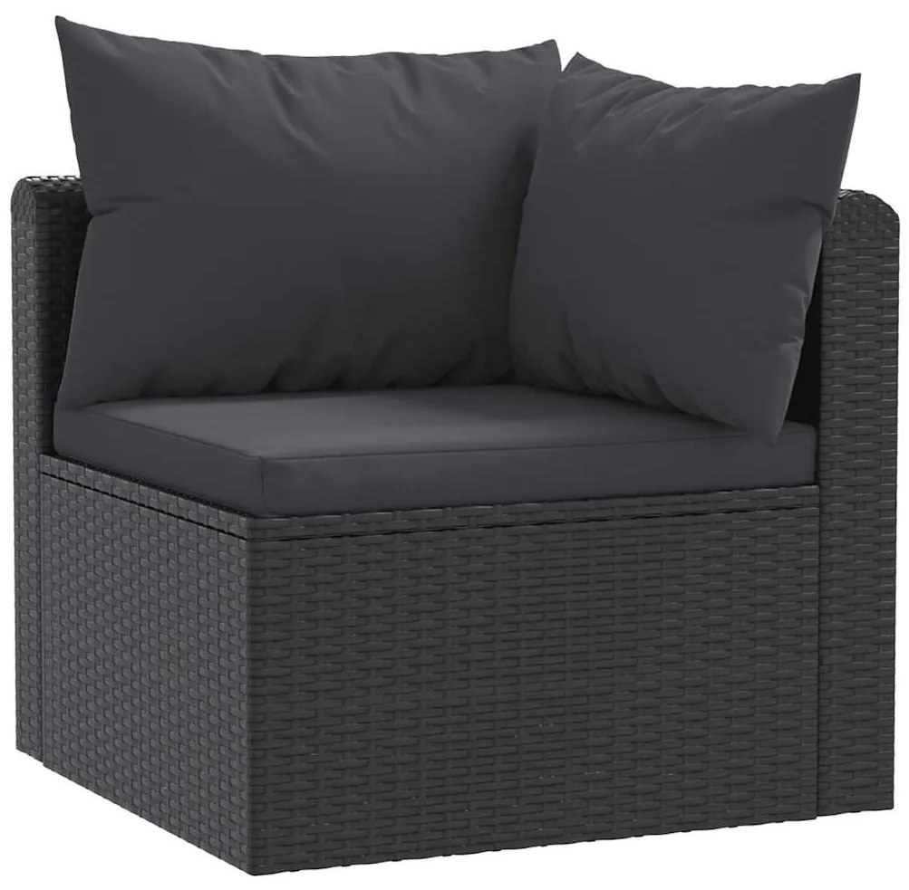 3 pcs conjunto sofás de jardim c/ almofadões vime PE preto