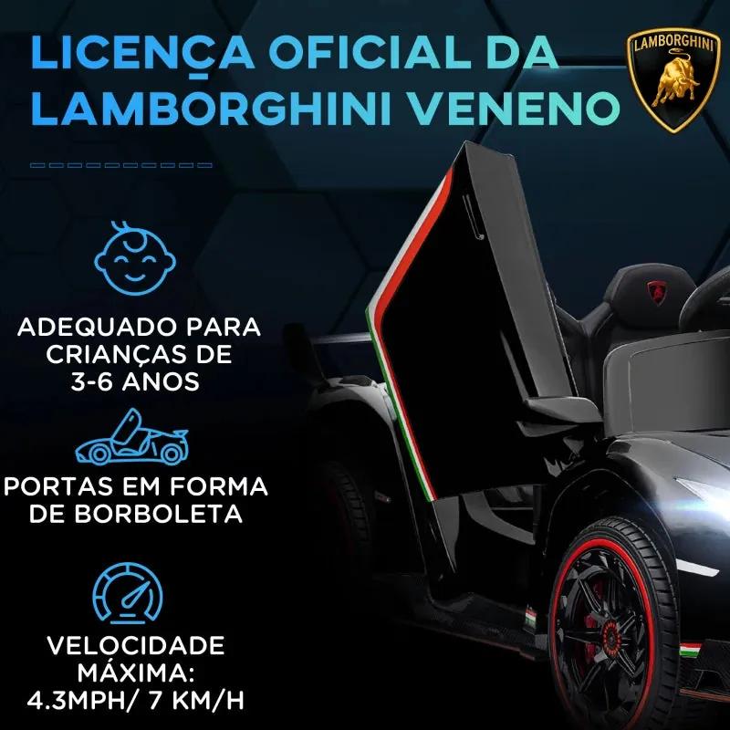 Carro Elétrico Lamborghini 12V - 7 km/h - Preto