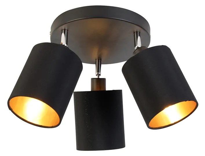 Projetores modernos pretos com interior dourado 3 luzes - Lofty Moderno