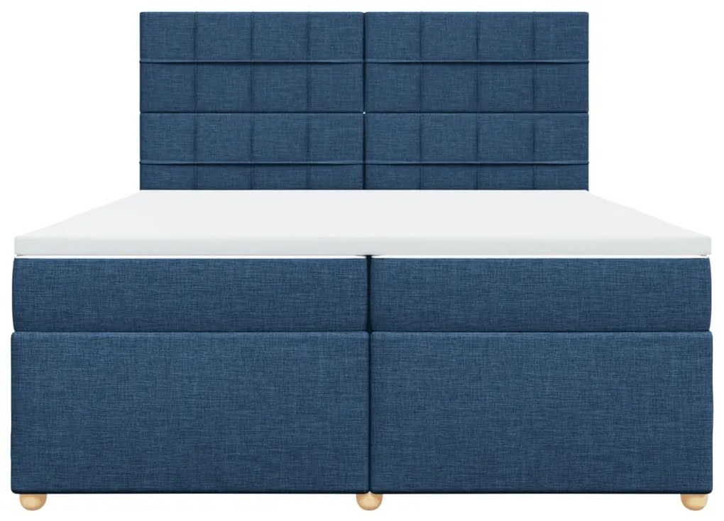 Cama com molas/colchão 200x200 cm tecido azul