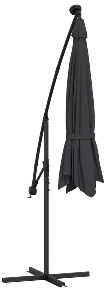 Guarda-sol cantilever c/ luzes LED e poste de aço 300 cm preto