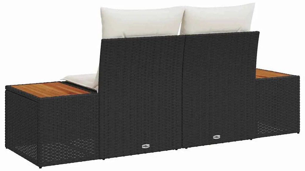 Sofá de Jardim 2 Lugares com Almofadas Preto em Rattan Sintético