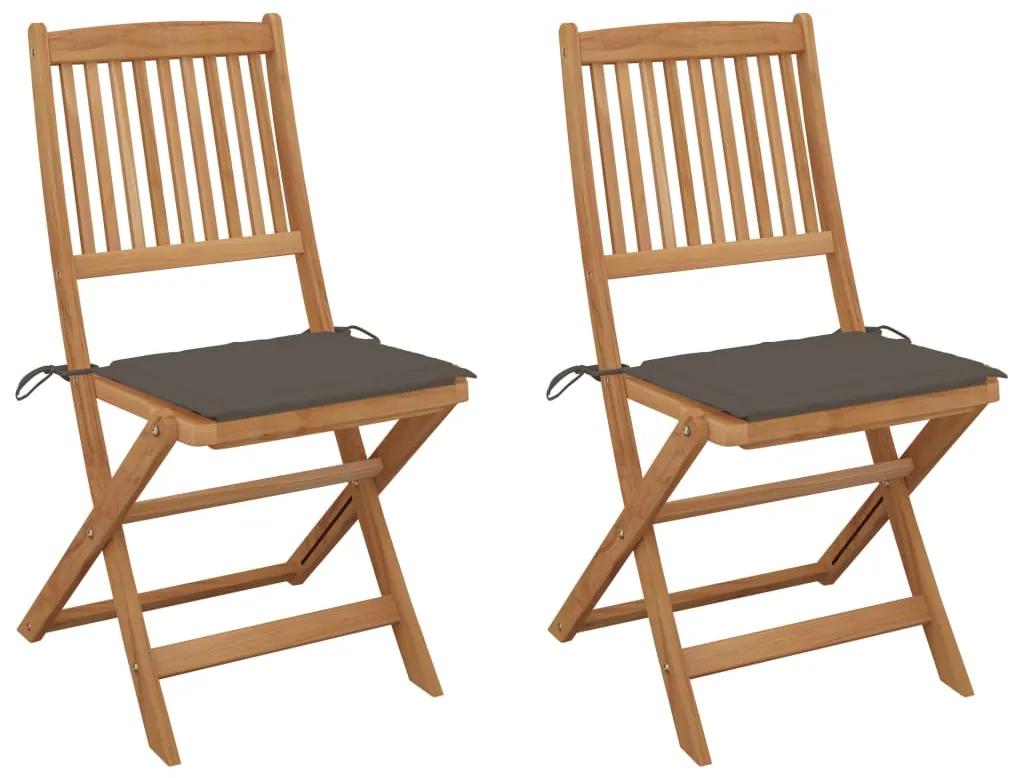 3064652 vidaXL Cadeiras de jardim dobráveis c/ almofadões 2 pcs acácia maciça