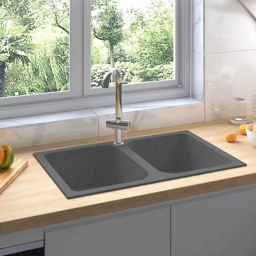 vidaXL Pia de Cozinha Cinza 760x480x184 mm Granito