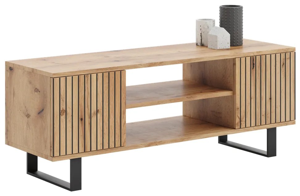 Móvel TV Focus 135 cm - ripas decorativas cor carvalho artesanal