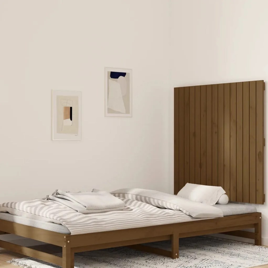 vidaXL Cabeceira de parede 95,5x3x90 cm pinho maciço castanho-mel