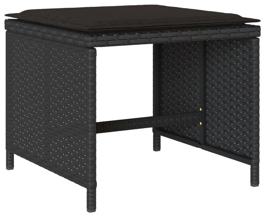 11 pcs conjunto de jantar p/ jardim c/ almofadões vime PE preto