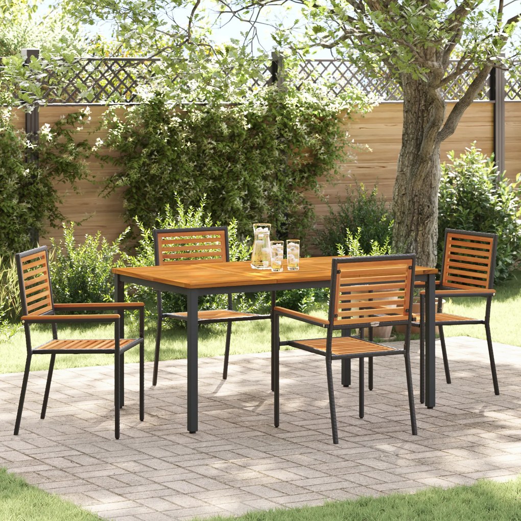 Conjunto de Jantar Jardim 5 Peças vidaXL Preto Polyrattan Acácia