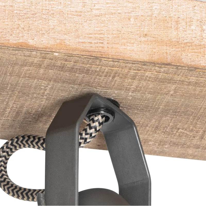 Foco rústico preto com madeira 4-luzes ajustável - Jelle