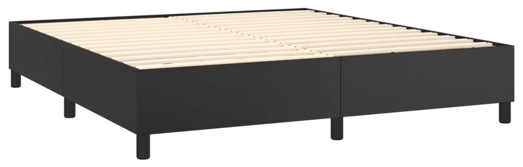 Cama box spring c/ colchão/LED 180x200cm couro artificial preto