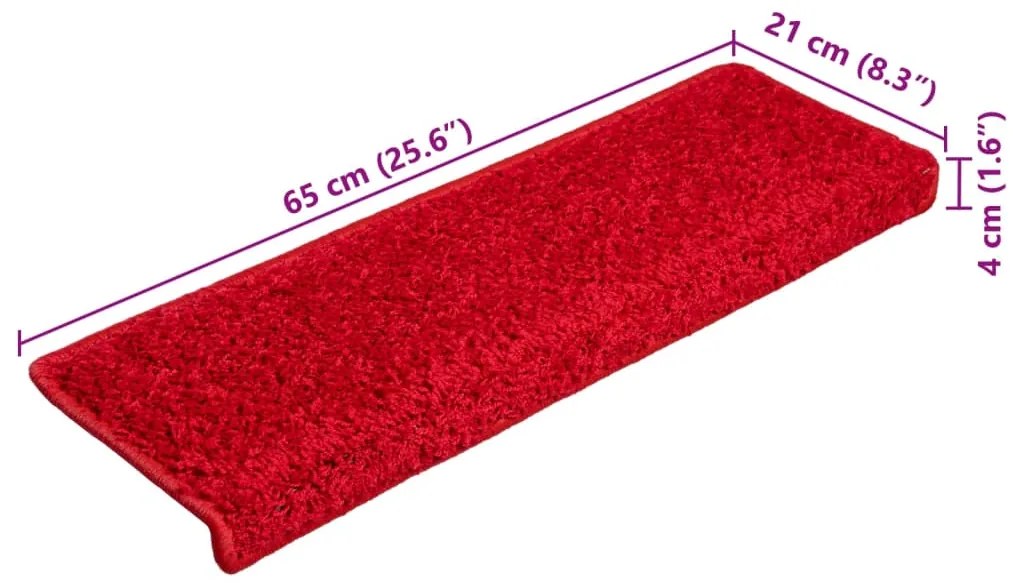 Tapetes de escadas 10 pcs 65x21x4 cm vermelho