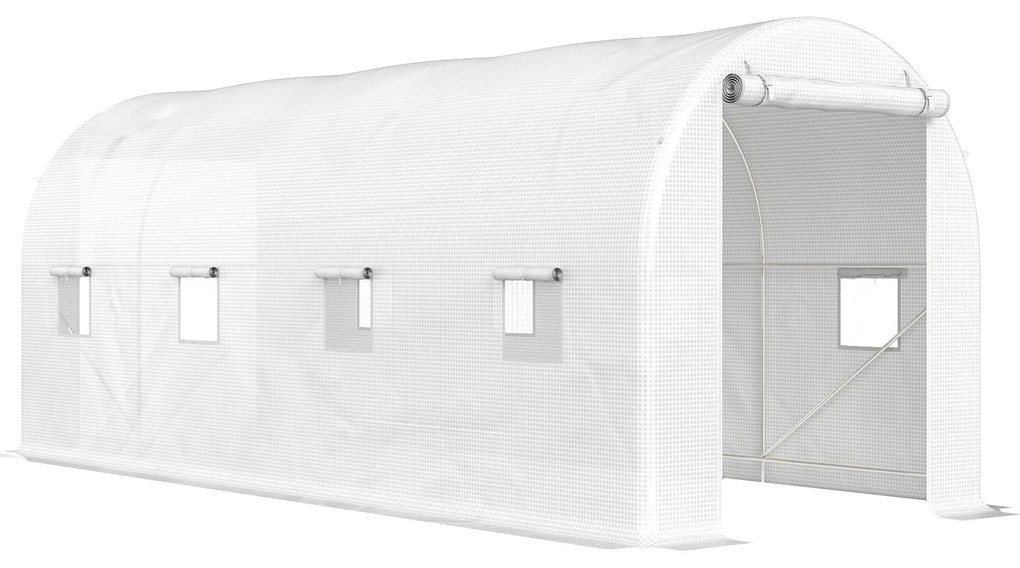 Outsunny Estufa tipo Túnel 500x200x205 cm Estufa de Exterior com Porta Enrolável e 8 Janelas Cobertura de PE 140 g/m² Branco | Aosom Portugal