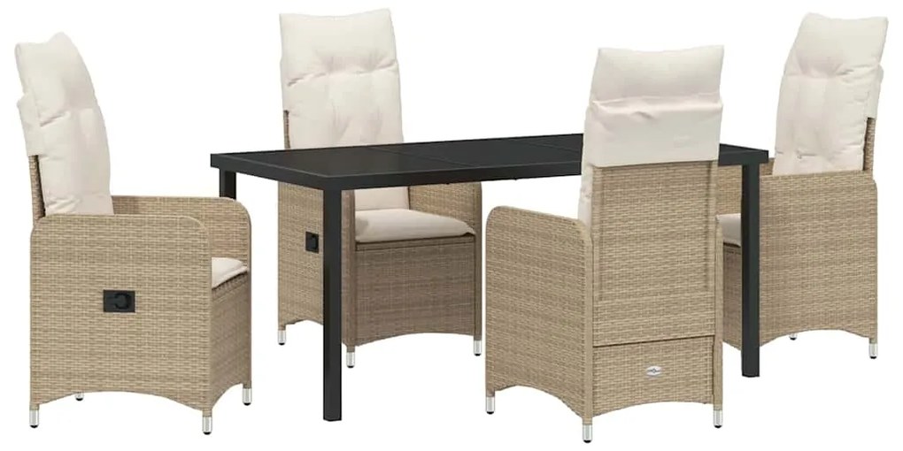 Conjunto de Jantar de Jardim com 5 Peças e Almofadas Bege em Rattan Si