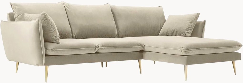 Sofá com chaise longue em veludo Elio (4 lugares)