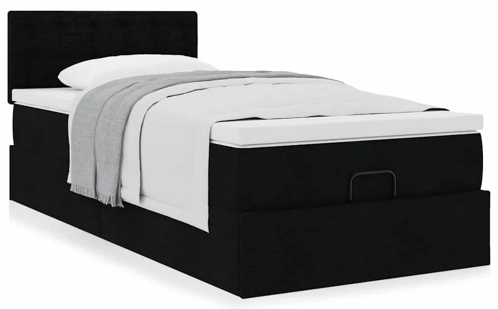 Cama otomana com colchão 100x200 cm tecido preto