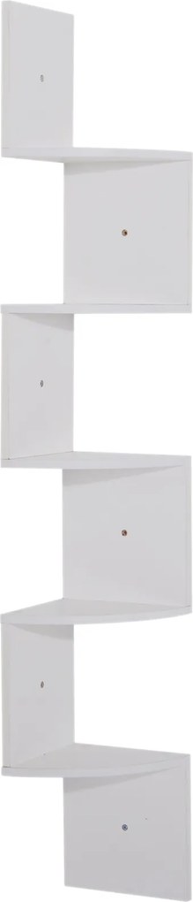 Estante de canto de parede para arrumação, em forma de ziguezague, 20 L x 20 L x 126 A cm, 5 prateleiras, madeira branca