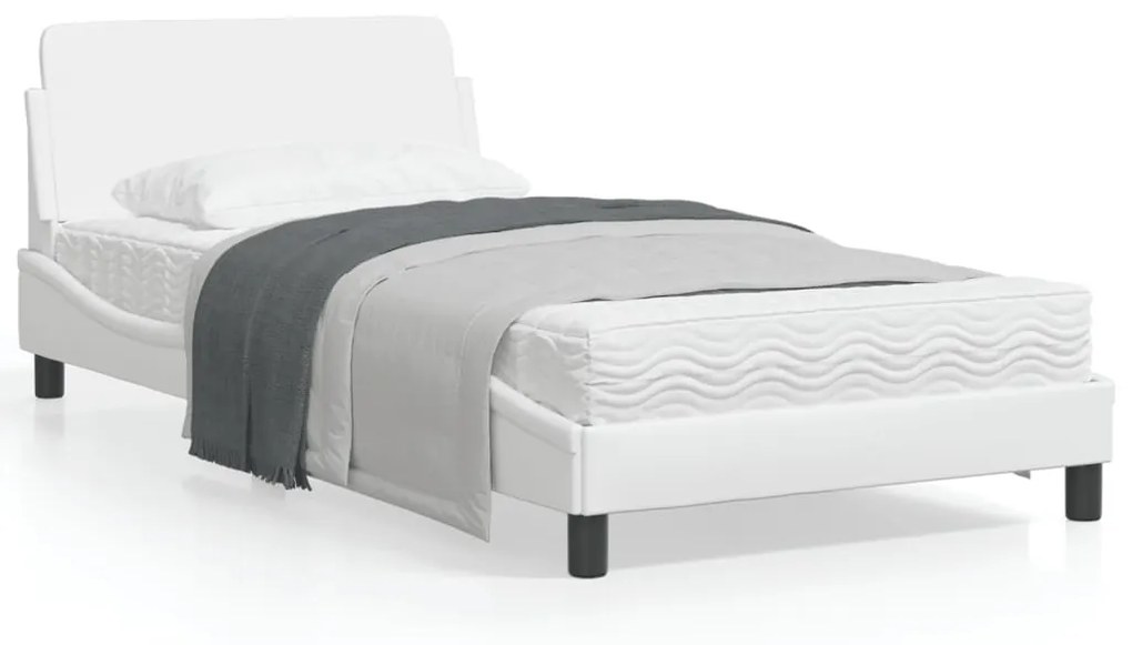 vidaXL Estrutura cama c/ cabeceira 100x200 cm couro artificial branco