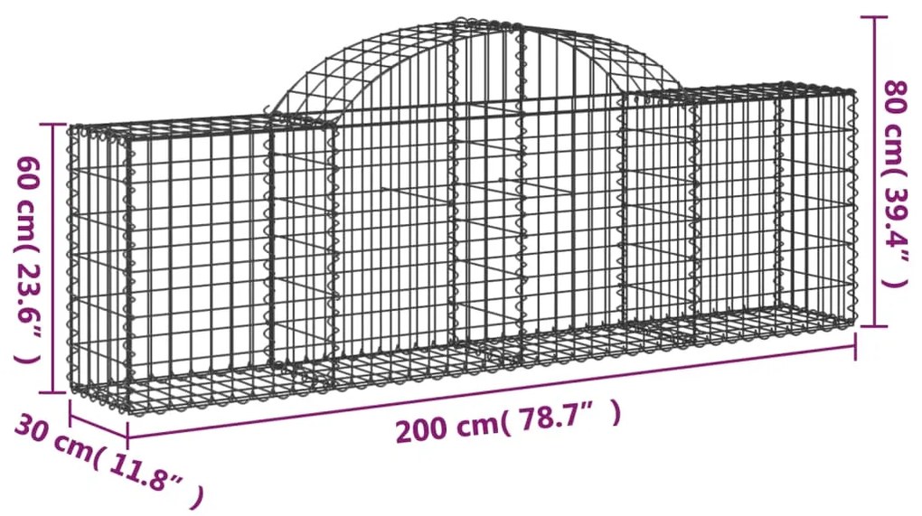 Cestos gabião arqueados 25pcs 200x30x60/80 cm ferro galvanizado