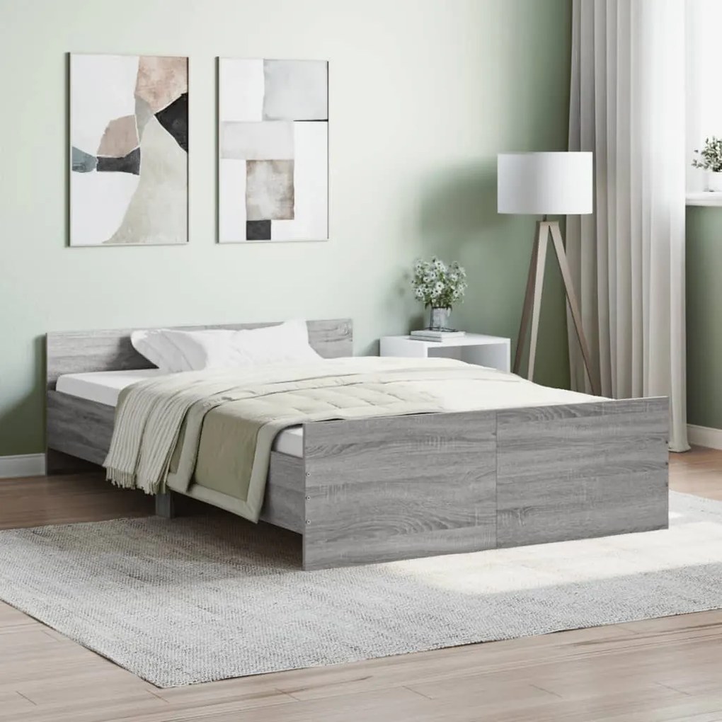 vidaXL Estrutura de cama c/ painéis de cabeceira e pés cinzento sonoma