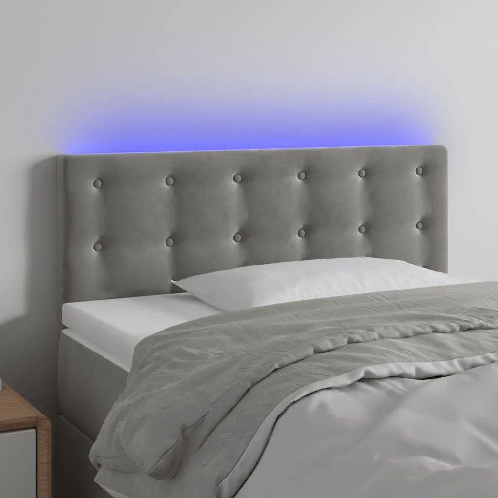 Cabeceira de cama c/luzes LED veludo 100x5x78/88 cm cinza-claro