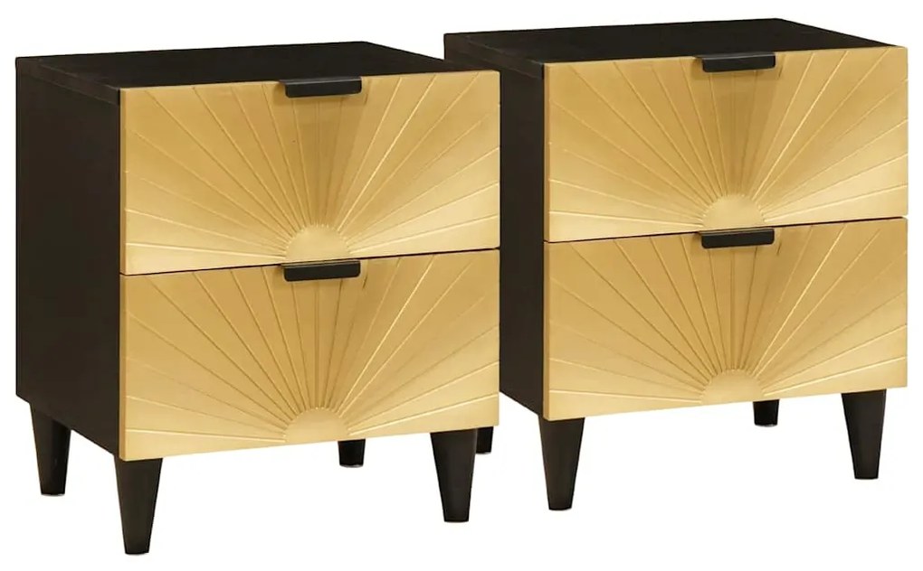 vidaXL Armário de Cabeceira 2 pcs Preto e Ouro 40 x 33,5 x 46 cm