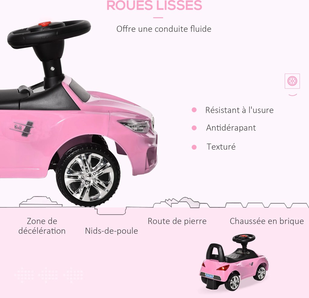 Carro de brincar para crianças, veículo para empurrar com baú para brinquedos, buzina, faróis e música, 63,5 x 28 x 36 cm, rosa