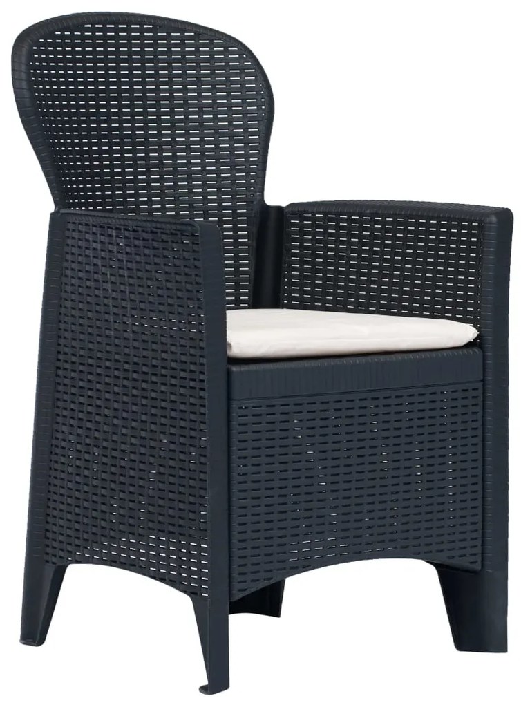Conjunto bistrô 3 pcs plástico antracite com aspeto de vime