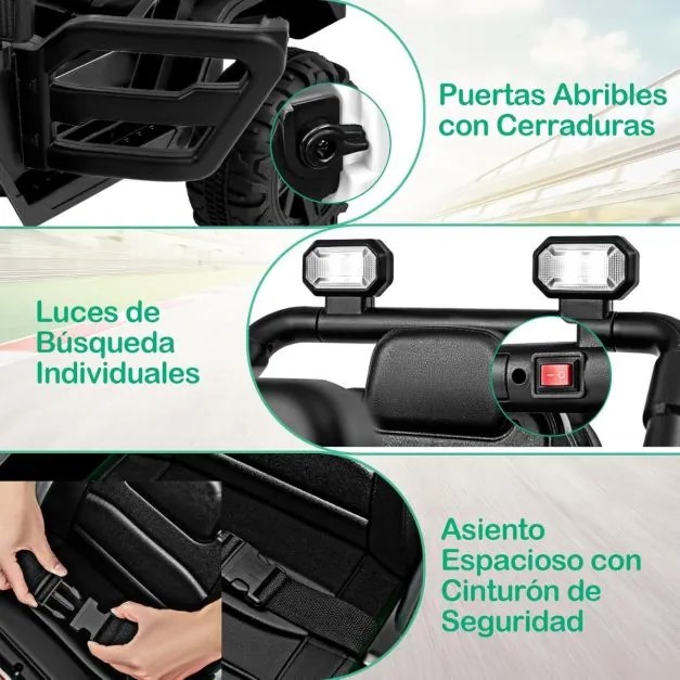 Carro elétrico para crianças de 12 V com 3 velocidades, música e luzes LED 99 x 62 x 62 cm preto