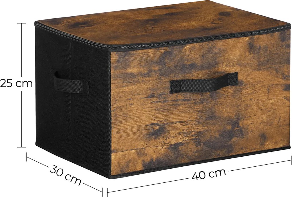 3 Caixas de arrumação com tampa 40 x 30 x 25 cm castanho vintage e preto
