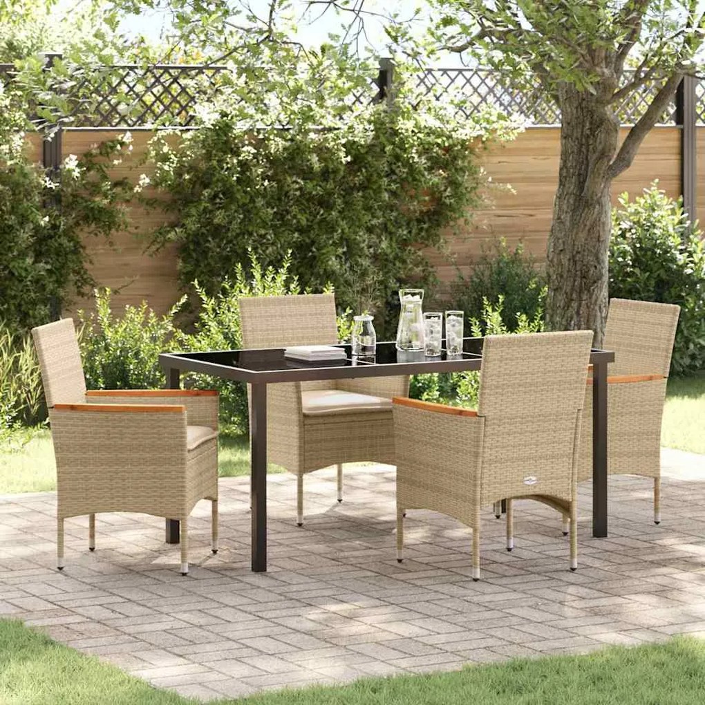 vidaXL Conjunto de Jantar de Jardim com 5 Peças e Almofadas Bege em Rattan Sintético