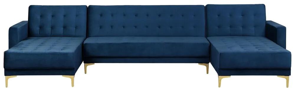 Sofá-cama em forma de U com 5 lugares em veludo azul escuro ABERDEEN Beliani