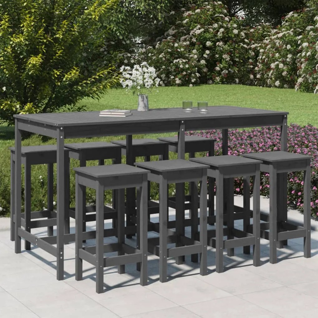 vidaXL 9 pcs conjunto de bar para jardim pinho maciço cinzento